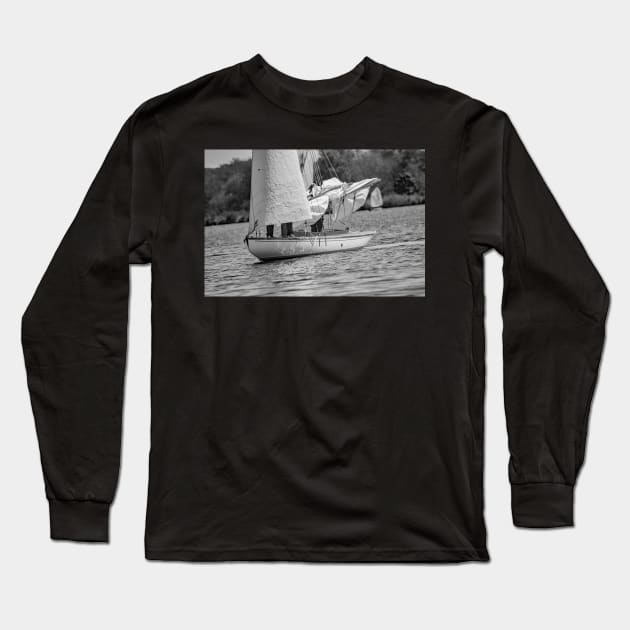 Sailing boat on Wroxham Broad in the heart of the Norfolk Broads Long Sleeve T-Shirt by yackers1